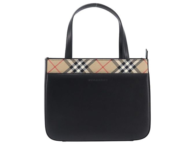 Borsa a Mano BURBERRY Nova Check Pelle Nero Argento Auth 200706V - vista 13