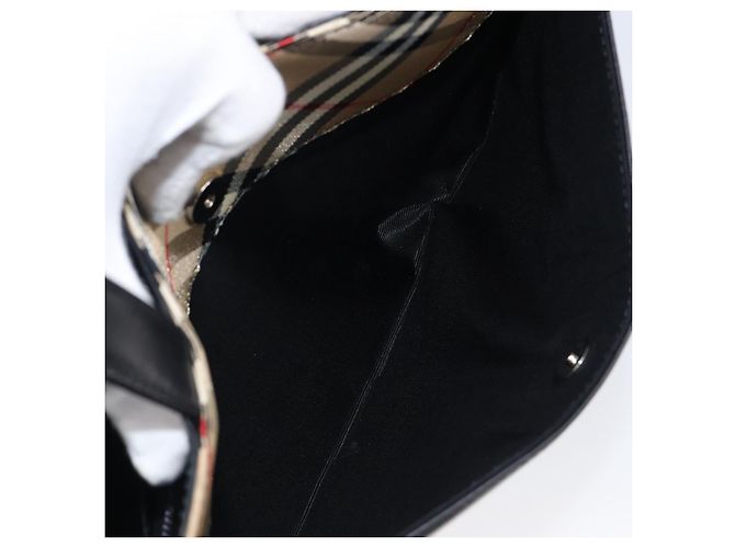 Borsa a Mano BURBERRY Nova Check Pelle Nero Argento Auth 200706V - vista 22