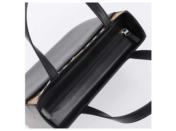 Borsa a Mano BURBERRY Nova Check Pelle Nero Argento Auth 200706V - vista 6