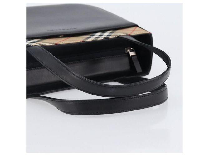 Borsa a Mano BURBERRY Nova Check Pelle Nero Argento Auth 200706V - vista 7