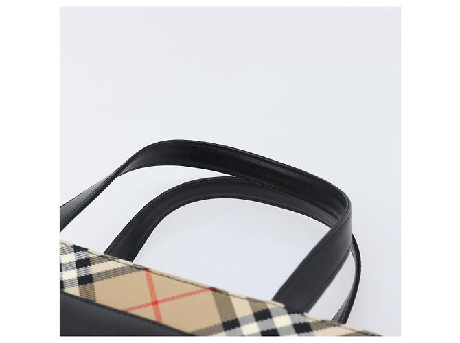 Borsa a Mano BURBERRY Nova Check Pelle Nero Argento Auth 200706V - vista 8