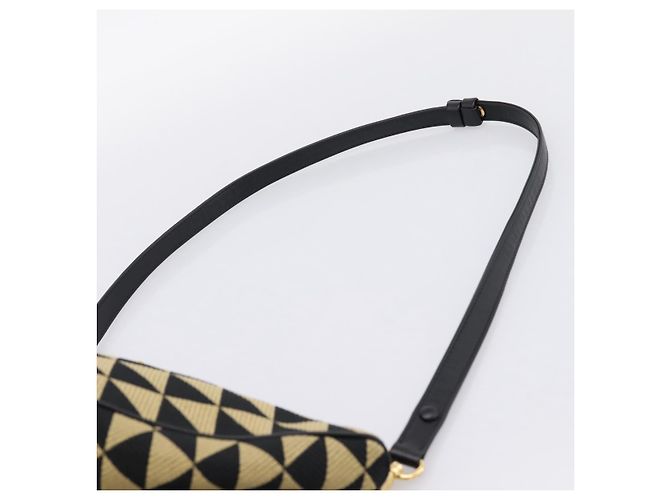 Bolsa de Mão PRADA Triangle Canvas Leather 2way Beige Black 1BC176 Auth ka6170M Preto Bege - vista 14
