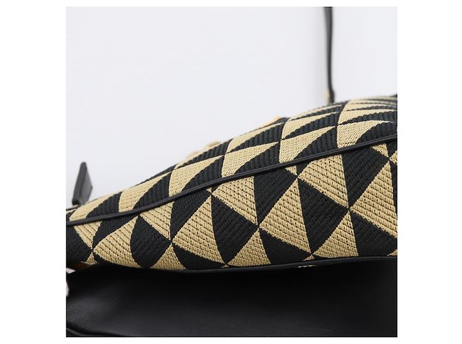 Bolsa de Mão PRADA Triangle Canvas Leather 2way Beige Black 1BC176 Auth ka6170M Preto Bege - vista 16
