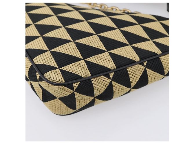 Bolsa de Mão PRADA Triangle Canvas Leather 2way Beige Black 1BC176 Auth ka6170M Preto Bege - vista 17
