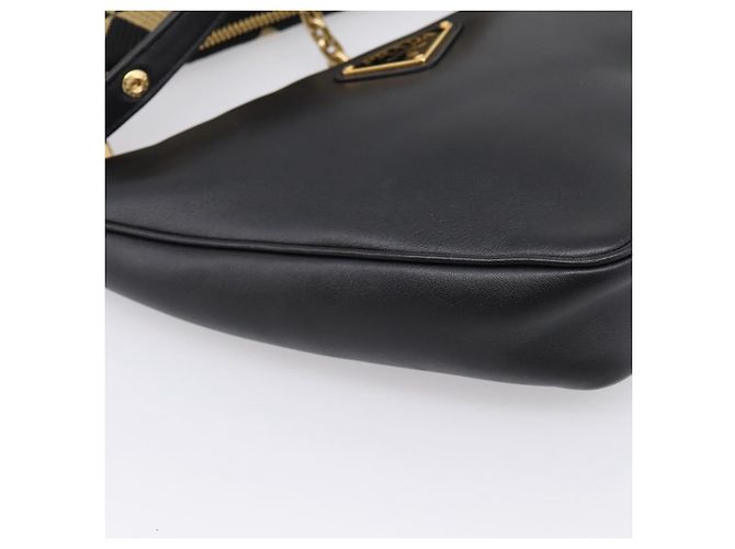 Bolsa de Mão PRADA Triangle Canvas Leather 2way Beige Black 1BC176 Auth ka6170M Preto Bege - vista 20