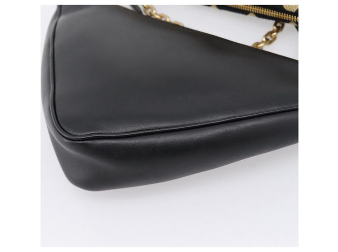 Bolsa de Mão PRADA Triangle Canvas Leather 2way Beige Black 1BC176 Auth ka6170M Preto Bege - vista 21