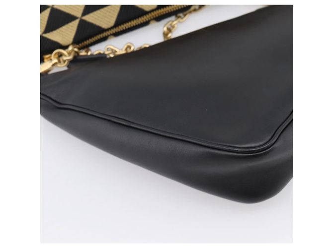 Bolsa de Mão PRADA Triangle Canvas Leather 2way Beige Black 1BC176 Auth ka6170M Preto Bege - vista 22