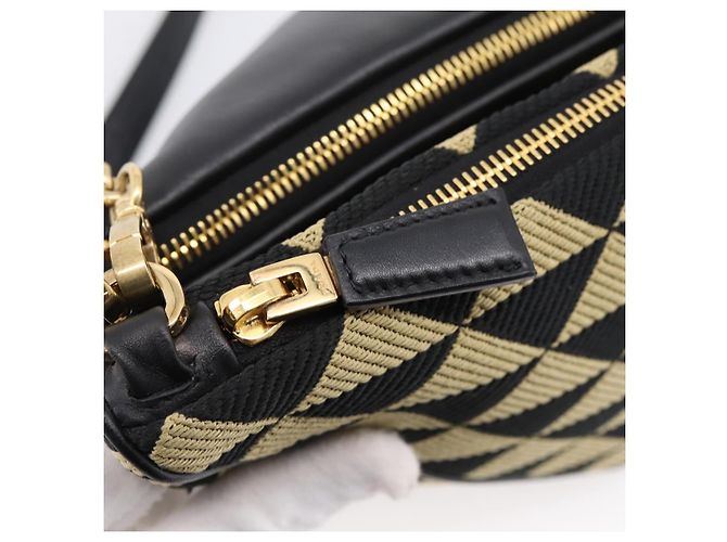 Bolsa de Mão PRADA Triangle Canvas Leather 2way Beige Black 1BC176 Auth ka6170M Preto Bege - vista 26