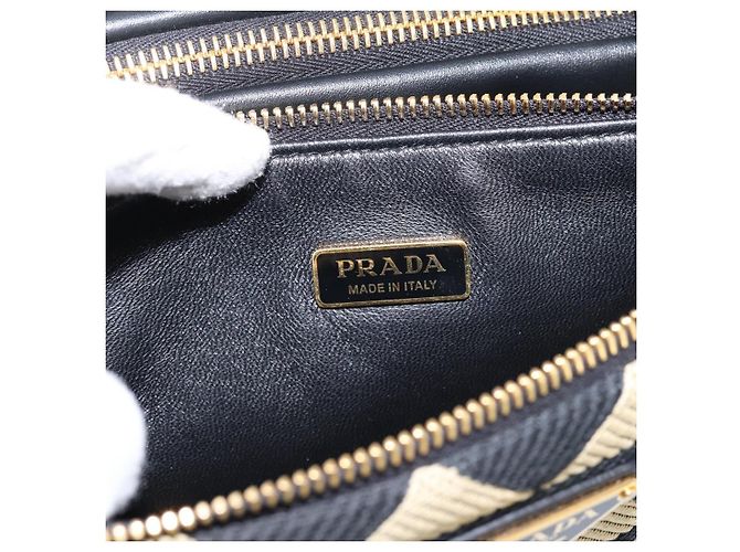 Bolsa de Mão PRADA Triangle Canvas Leather 2way Beige Black 1BC176 Auth ka6170M Preto Bege - vista 27