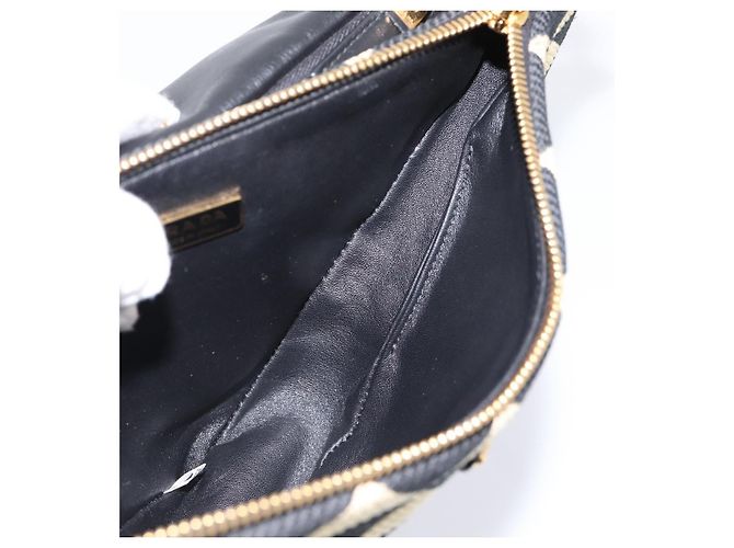 Bolsa de Mão PRADA Triangle Canvas Leather 2way Beige Black 1BC176 Auth ka6170M Preto Bege - vista 28