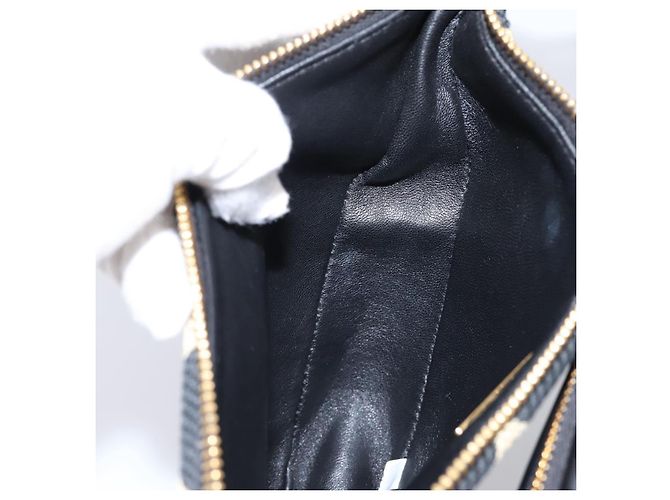 Bolsa de Mão PRADA Triangle Canvas Leather 2way Beige Black 1BC176 Auth ka6170M Preto Bege - vista 29