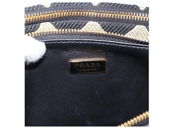 Bolsa de Mão PRADA Triangle Canvas Leather 2way Beige Black 1BC176 Auth ka6170M Preto Bege - vista 31