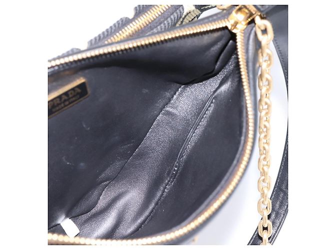 Bolsa de Mão PRADA Triangle Canvas Leather 2way Beige Black 1BC176 Auth ka6170M Preto Bege - vista 33