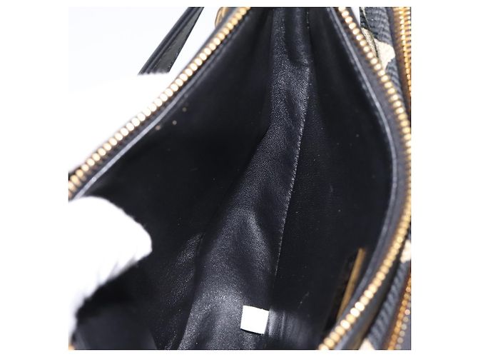 Bolsa de Mão PRADA Triangle Canvas Leather 2way Beige Black 1BC176 Auth ka6170M Preto Bege - vista 34