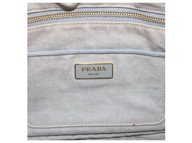 PRADA Canapa MM Hand Bag Canvas Gray Gold Auth 203427 Brown Golden - view 10