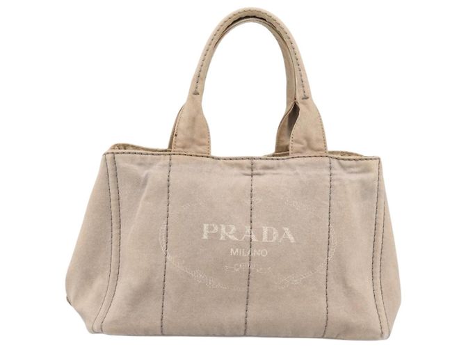 PRADA Canapa MM Hand Bag Canvas Gray Gold Auth 203427 Brown Golden - view 13