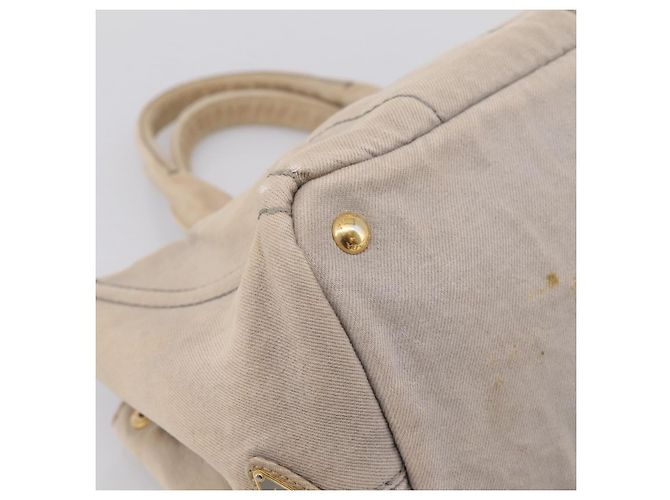 PRADA Canapa MM Hand Bag Canvas Gray Gold Auth 203427 Brown Golden - view 14