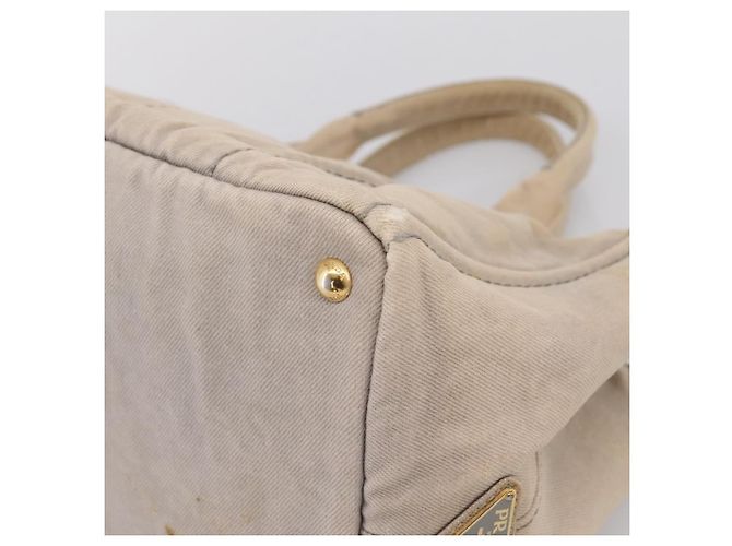 PRADA Canapa MM Hand Bag Canvas Gray Gold Auth 203427 Brown Golden - view 15