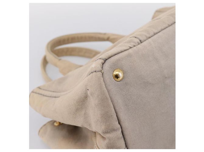 PRADA Canapa MM Hand Bag Canvas Gray Gold Auth 203427 Brown Golden - view 16