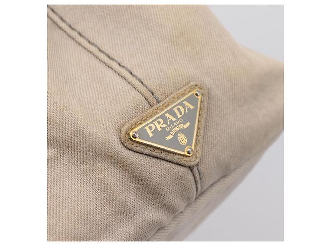 PRADA Canapa MM Hand Bag Canvas Gray Gold Auth 203427 Brown Golden - view 17