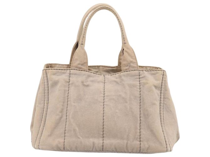 PRADA Canapa MM Hand Bag Canvas Gray Gold Auth 203427 Brown Golden - view 2