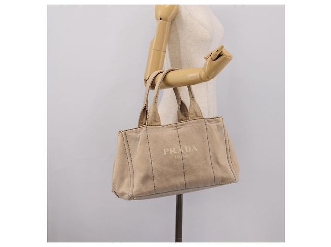 PRADA Canapa MM Hand Bag Canvas Gray Gold Auth 203427 Brown Golden - view 24