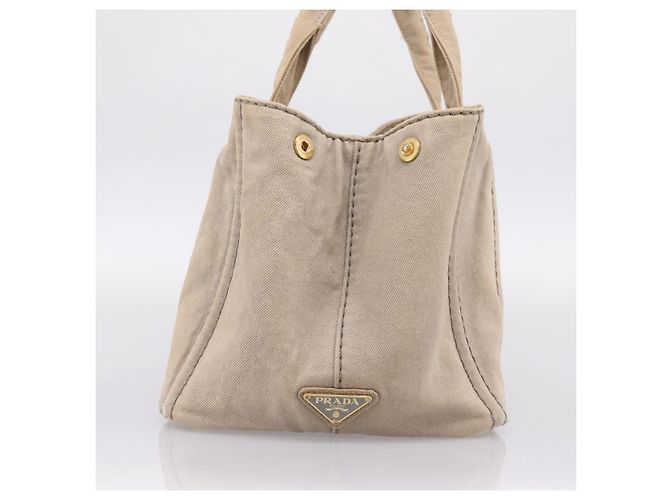 PRADA Canapa MM Hand Bag Canvas Gray Gold Auth 203427 Brown Golden - view 3