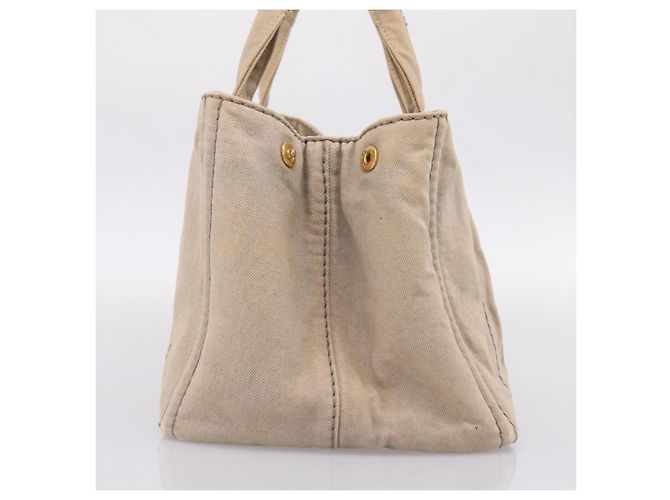 PRADA Canapa MM Hand Bag Canvas Gray Gold Auth 203427 Brown Golden - view 4