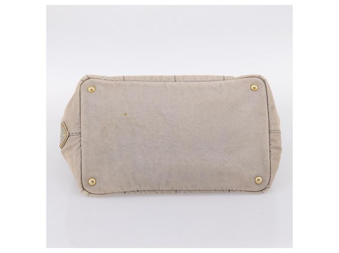 PRADA Canapa MM Hand Bag Canvas Gray Gold Auth 203427 Brown Golden - view 5