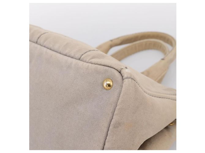 PRADA Canapa MM Hand Bag Canvas Gray Gold Auth 203427 Brown Golden - view 9