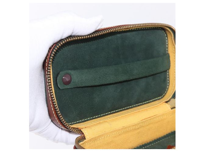 LOEWE Schmuckbeutel Suede Green Gold Auth 203034A Golden Grün - Ansicht 10