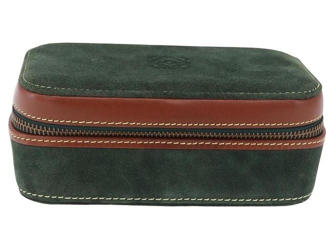 LOEWE Schmuckbeutel Suede Green Gold Auth 203034A Golden Grün - Ansicht 13