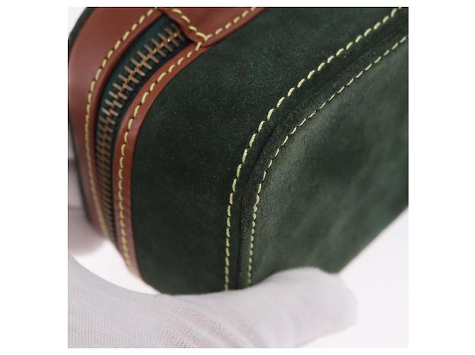 LOEWE Schmuckbeutel Suede Green Gold Auth 203034A Golden Grün - Ansicht 15