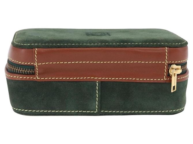 LOEWE Schmuckbeutel Suede Green Gold Auth 203034A Golden Grün - Ansicht 2
