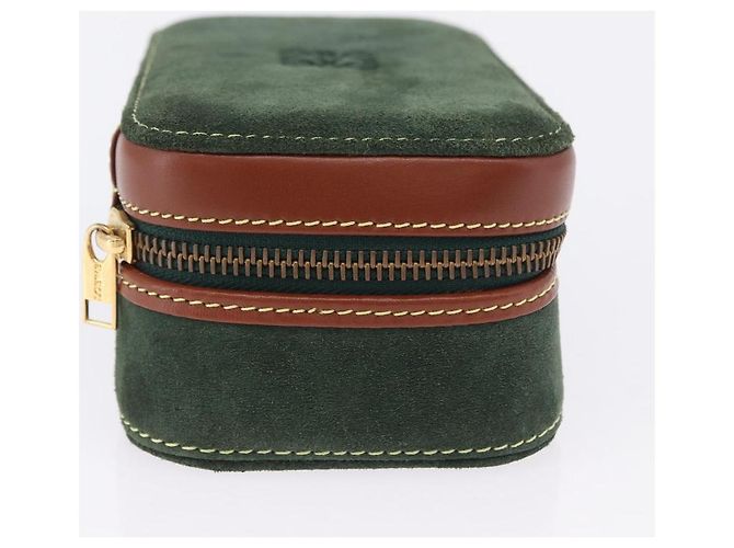LOEWE Schmuckbeutel Suede Green Gold Auth 203034A Golden Grün - Ansicht 4
