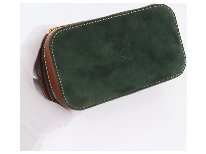 LOEWE Schmuckbeutel Suede Green Gold Auth 203034A Golden Grün - Ansicht 5