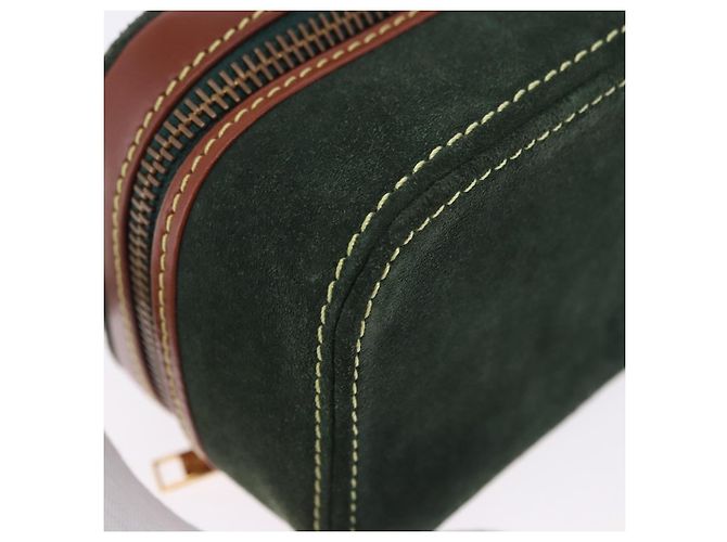LOEWE Schmuckbeutel Suede Green Gold Auth 203034A Golden Grün - Ansicht 7