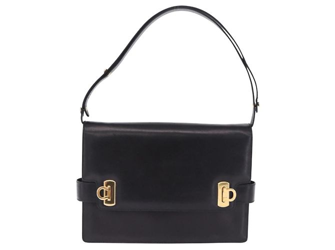 Salvatore Ferragamo Gancini Schultertasche aus Leder Schwarz Gold Auth 202991A Golden - Ansicht 13