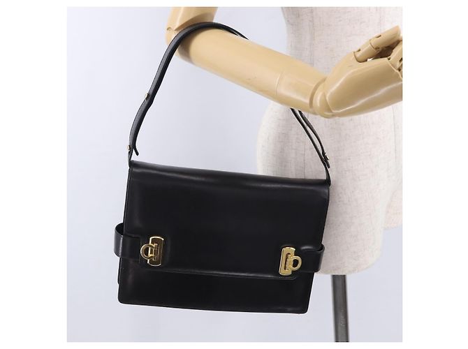 Salvatore Ferragamo Gancini Schultertasche aus Leder Schwarz Gold Auth 202991A Golden - Ansicht 32