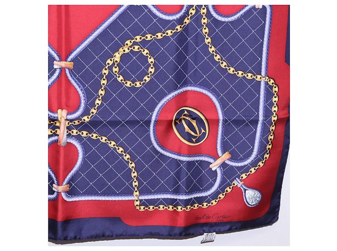 Sciarpa CARTIER in seta blu navy e rosso Auth am12567M - vista 10