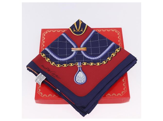 Sciarpa CARTIER in seta blu navy e rosso Auth am12567M - vista 12