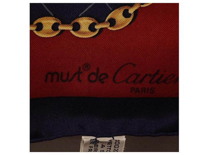 Sciarpa CARTIER in seta blu navy e rosso Auth am12567M - vista 13