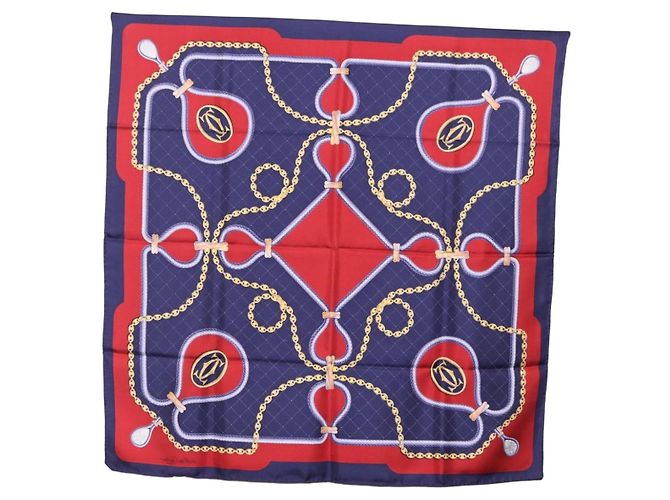 Sciarpa CARTIER in seta blu navy e rosso Auth am12567M - vista 14