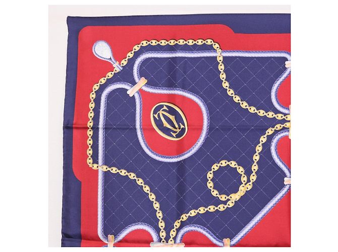 Sciarpa CARTIER in seta blu navy e rosso Auth am12567M - vista 15