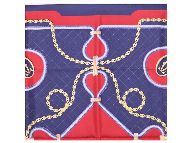 Sciarpa CARTIER in seta blu navy e rosso Auth am12567M - vista 16