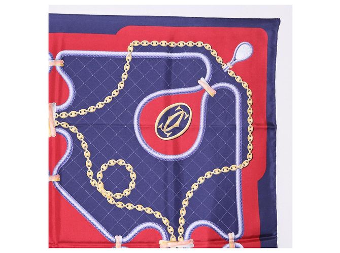 Sciarpa CARTIER in seta blu navy e rosso Auth am12567M - vista 17