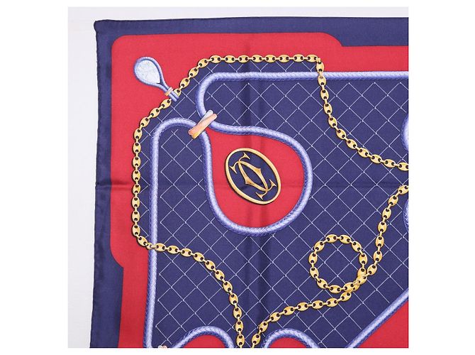 Sciarpa CARTIER in seta blu navy e rosso Auth am12567M - vista 2