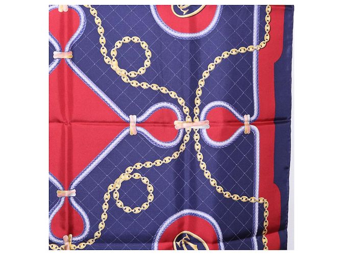 Sciarpa CARTIER in seta blu navy e rosso Auth am12567M - vista 20