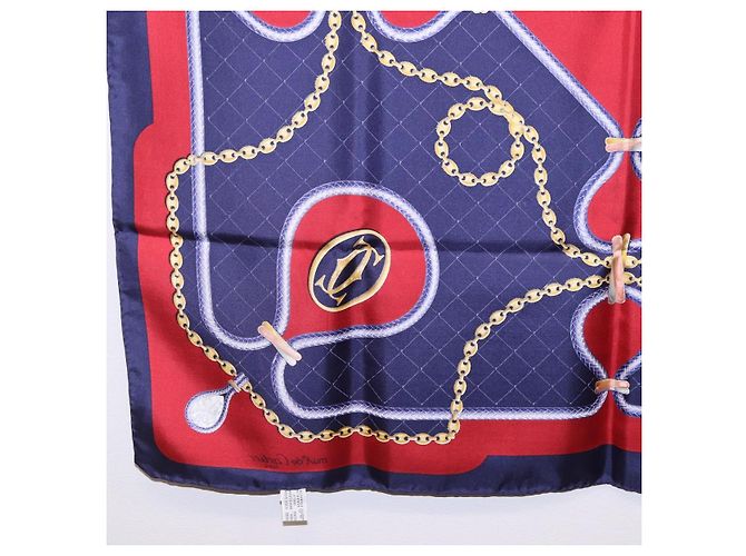 Sciarpa CARTIER in seta blu navy e rosso Auth am12567M - vista 21