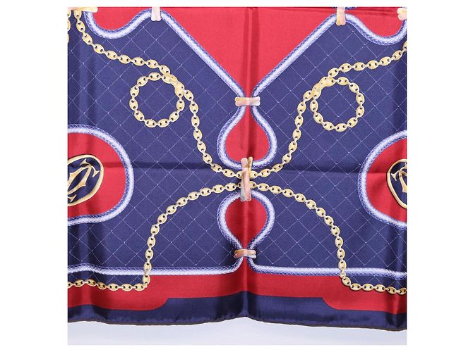 Sciarpa CARTIER in seta blu navy e rosso Auth am12567M - vista 22